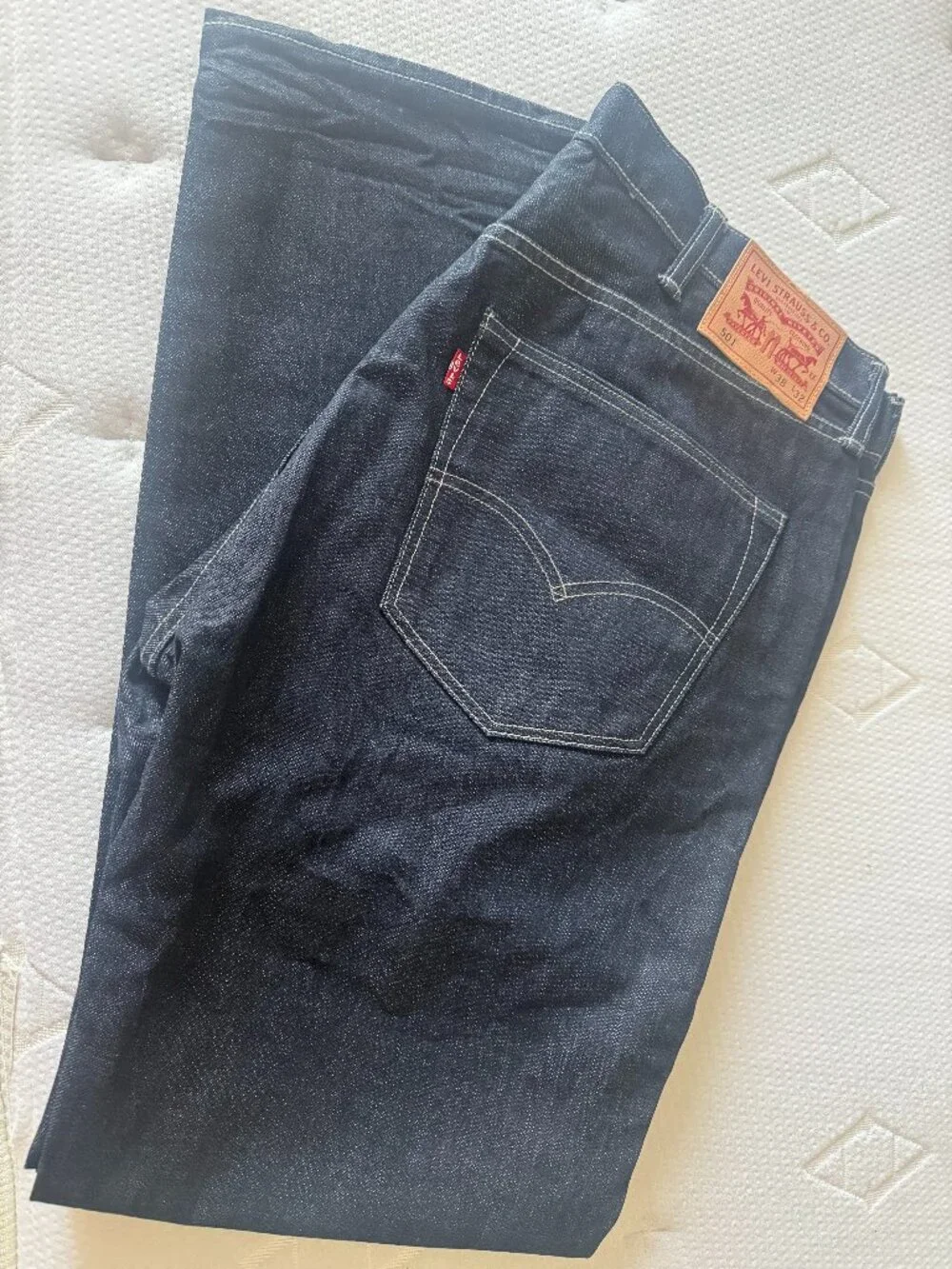 Levi's 501 Original Fit Straight Leg Jeans W38 L32 Dark Indigo Denim Used